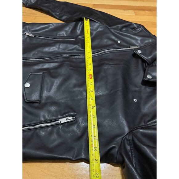 ZARA Man Faux Leather Biker Jacket Black Size L Moto Zip Pockets Asymmetrical - Picture 7 of 10